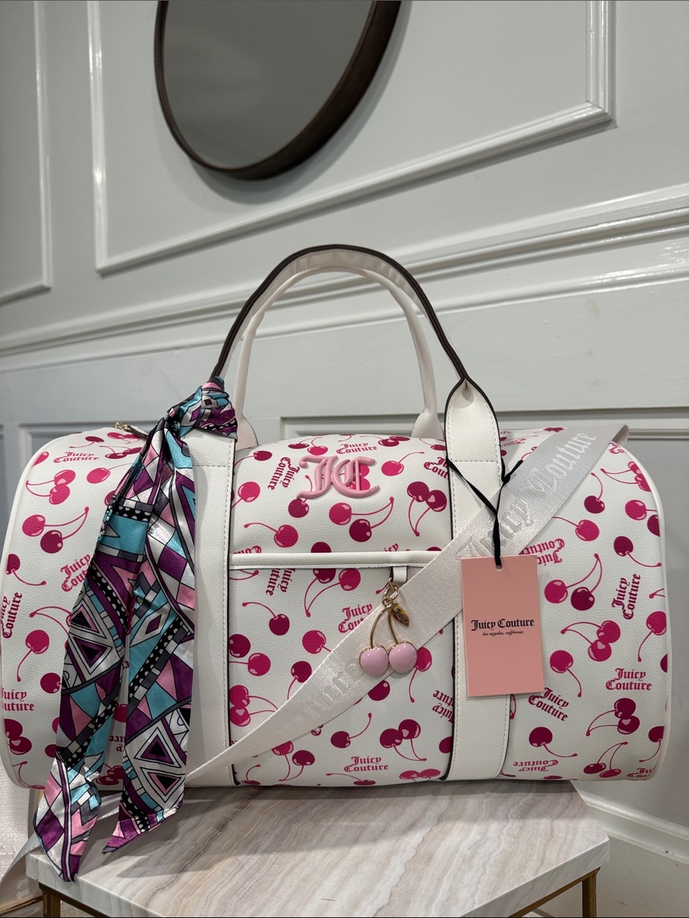 Juicy Couture Y2K Bag Pink Cherry On Top Logo Weekender Travel Duffle Bag NWT - Picture 4 of 17